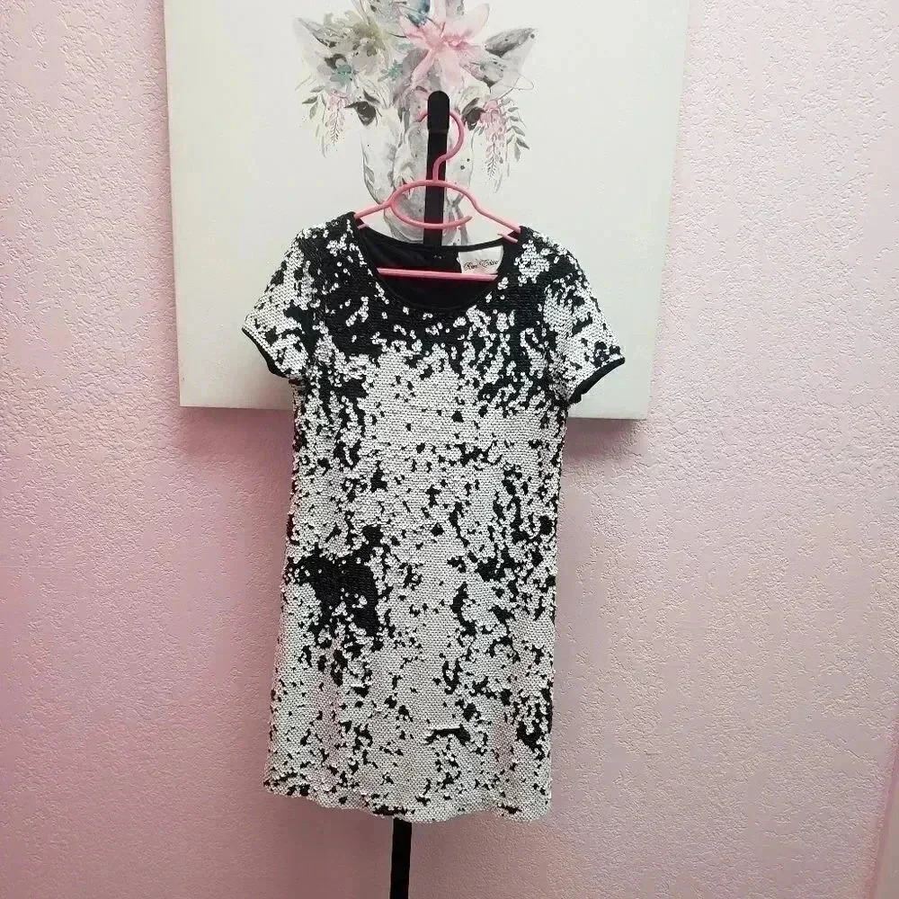 Rare Editions Black and White Reversible Sequin Dress